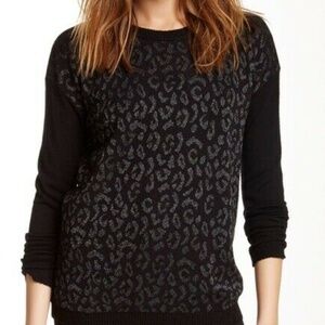 The Kooples Size S Metallic Leopard Print Crew Neck Wool Blend Sweater Pullover